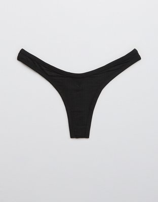 Ribbed Triangle Thong - Black – Lounge Underwear