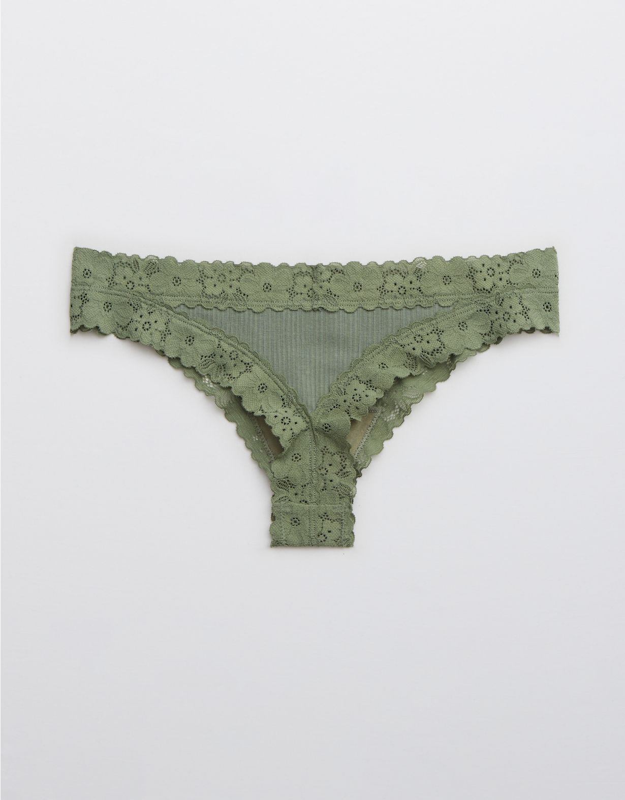 Aerie Ribbed Retro Lace Thong Underwear