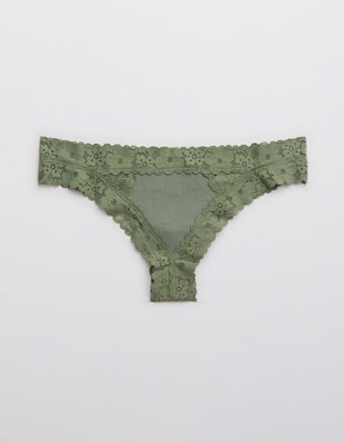 Aerie Ribbed Retro Lace Thong Underwear