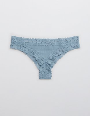 Aerie Ribbed Retro Lace Thong Underwear