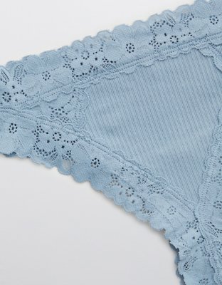Aerie Ribbed Retro Lace Thong Underwear