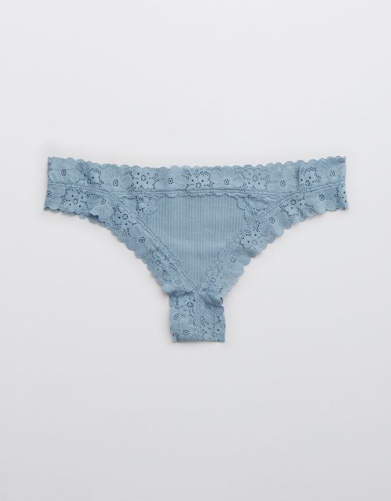 Aerie Ribbed Retro Lace Thong Underwear