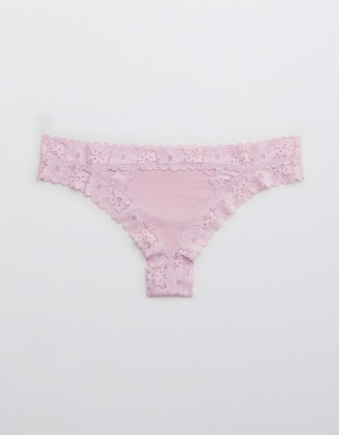 Трусы-стринги Retro, кружево, в рубчик — Aerie