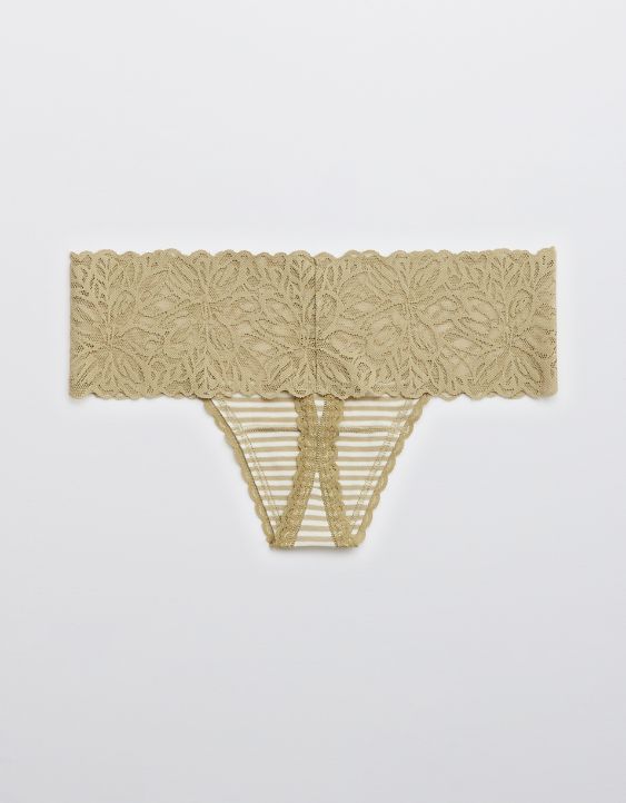 Aerie Cotton Striped Firework Lace Thong Underwear