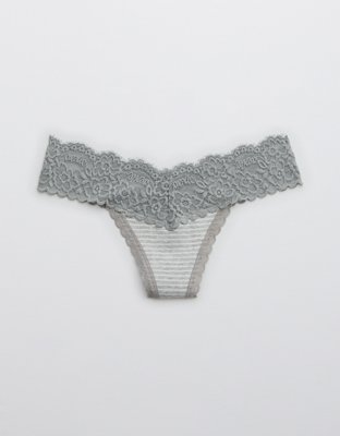 Aerie Undie Thong de algodón con encaje Eyelash