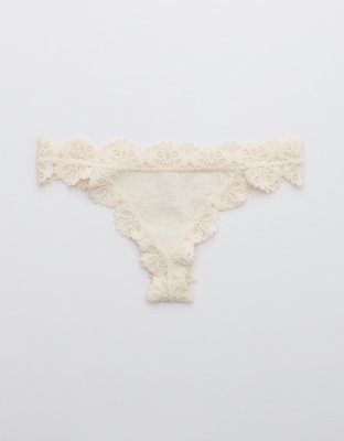 Aerie Cotton Snowday Lace Thong Underwear Aerie