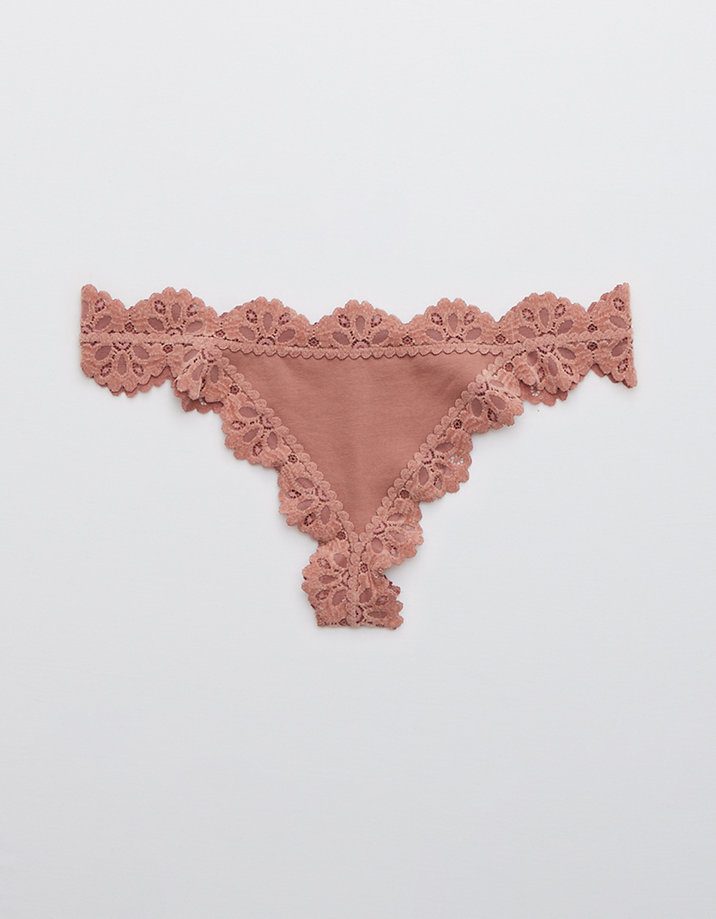 Aerie Cotton Snowday Lace Thong Underwear