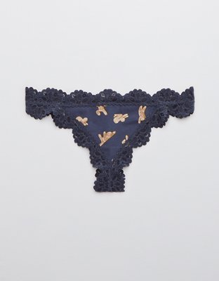Aerie Cotton Snowday Lace Thong Underwear