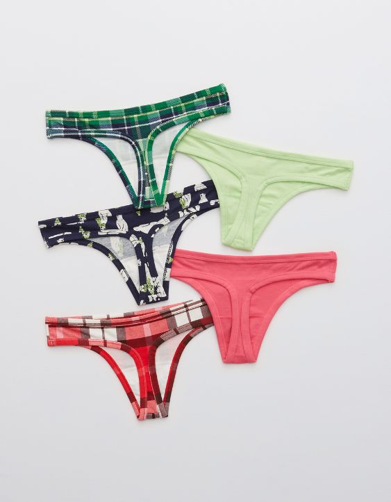 Aerie Cotton Holiday Thong Underwear 5-Pack