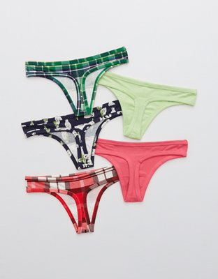 Aerie Cotton Holiday Thong Underwear 5-Pack