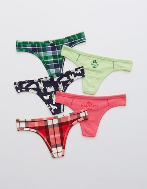 Трусы-стринги Holiday, хлопок, 5 шт. — Aerie