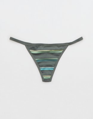 Aerie SMOOTHEZ Mesh String Thong - Medium - Blue Low Rise Panty Underwear  NWT