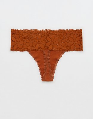 Aerie Candy Lace Cotton Thong Underwear