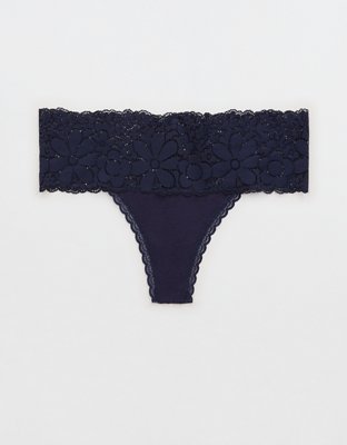 Aerie Candy Lace Cotton Thong Underwear