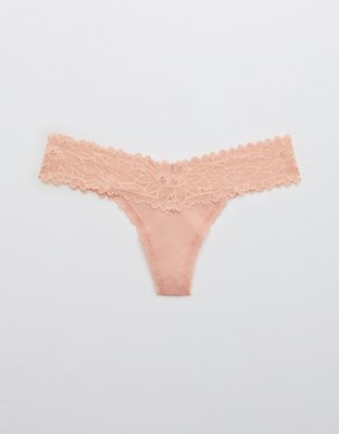 Aerie Cotton Sunkissed Lace Thong Underwear