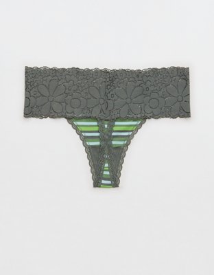 Aerie Candy Lace Cotton Thong Underwear