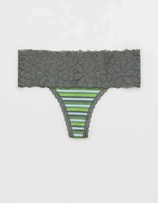 Aerie Lace Trim Cotton Thong Underwear