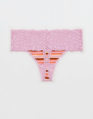Aerie Candy Lace Cotton Thong Underwear