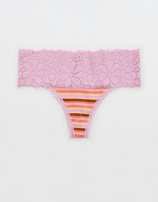 Aerie Cotton Cable Lace Thong Underwear