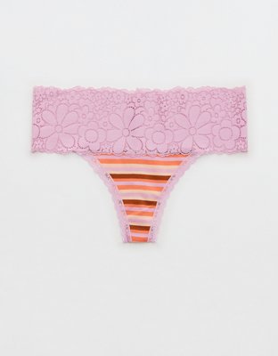 Aerie Candy Lace Cotton Thong Underwear