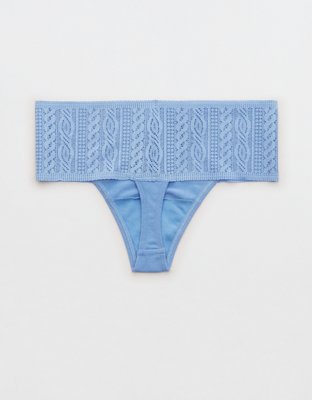 Aerie Cotton Cable Lace Thong Underwear