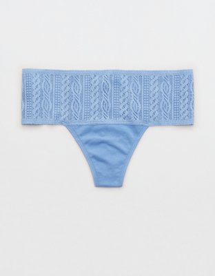 Aerie Cotton Cable Lace Thong Underwear