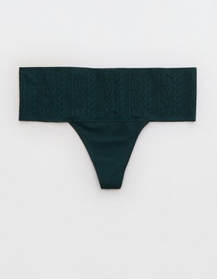 Aerie Cotton Cable Lace Thong Underwear