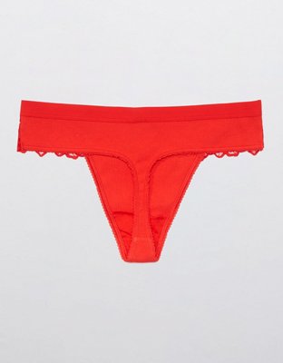 Aerie Snow Angel Lace Cotton Thong Underwear
