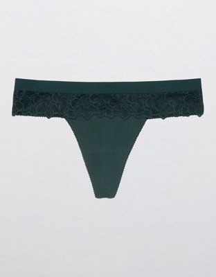 Aerie Snow Angel Lace Cotton Thong Underwear