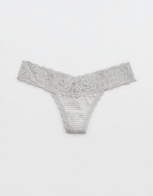 Aerie Sugar Cookie Lace Shine Thong Underwear