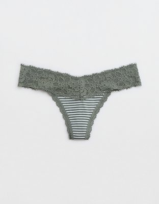 Aerie Cotton Logo Striped Thong Underwear