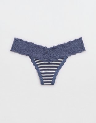 Aerie Undie Thong de algodón con encaje Eyelash