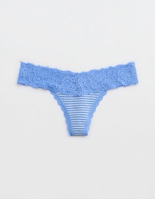 Cotton and Lace Trim Cheeky Panty - Ocean blue