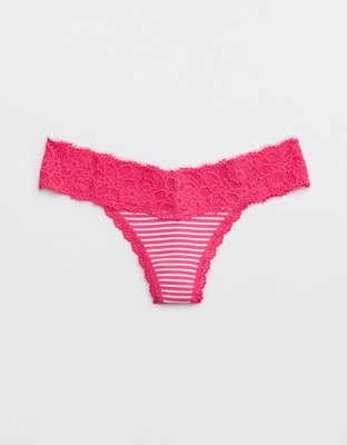 Aerie Undie Thong de algodón con encaje Eyelash