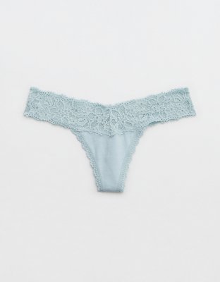 Aerie Undie Thong de algodón con encaje Eyelash