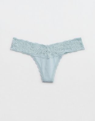 Aerie Sugar Cookie Lace Shine Thong Underwear