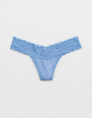 Aerie Undie Thong de algodón con encaje Eyelash