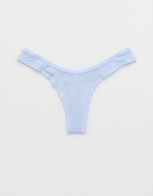 5-pack Ribbed Thong Briefs - Light blue/gray melange - Ladies