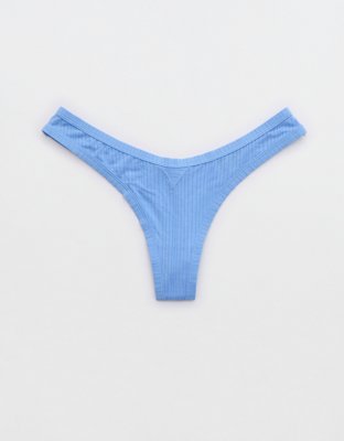 5-pack Ribbed Thong Briefs - Light gray melange/blue/white - Ladies