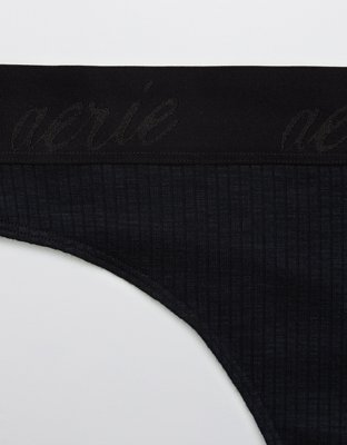 Aerie Ribbed Logo High Waisted Thong Underwear