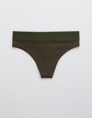 Aerie Ribbed Logo High Waisted Thong Underwear
