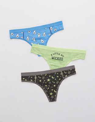 Aerie Cotton Elastic Halloween Thong Underwear 3-Pack