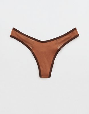Aerie High Cut Cotton Mesh Thong Underwear