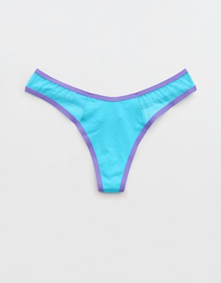 Aerie High Cut Cotton Mesh Thong Underwear