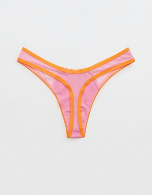 Aerie High Cut Cotton Mesh Thong Underwear