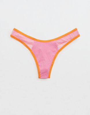 Aerie High Cut Cotton Mesh Thong Underwear