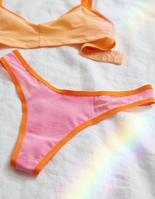 Aerie High Cut Cotton Mesh Thong Underwear