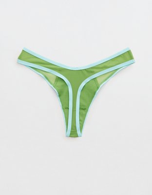 Aerie High Cut Cotton Mesh Thong Underwear