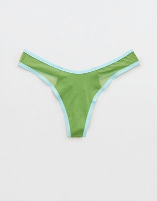 Aerie High Cut Cotton Mesh Thong Underwear