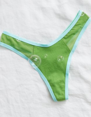 Aerie High Cut Cotton Mesh Thong Underwear